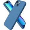 Husa iPhone 14 Plus, Silicon Catifelat cu Interior Microfibra, Albastru Steel